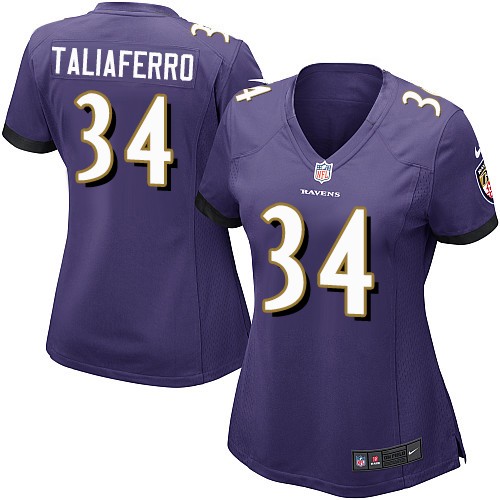 Women's Game Lorenzo Taliaferro Nike Jersey Purple Home - #34 NFL Baltimore Ravens